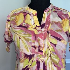 Westbound Top Women’s Size Petite Medium Multicolor Floral Linen Blend Tunic